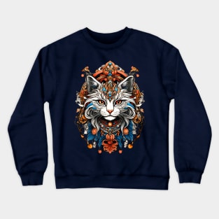 Mysterious Cat tribal art retro vintage design Crewneck Sweatshirt